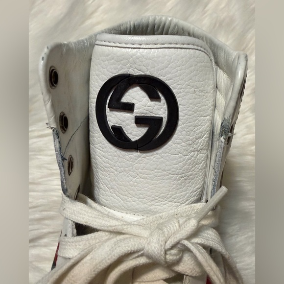 Gucci White High-Top Sneakers with Green and Red Web Stripe - Picture 4 of 12